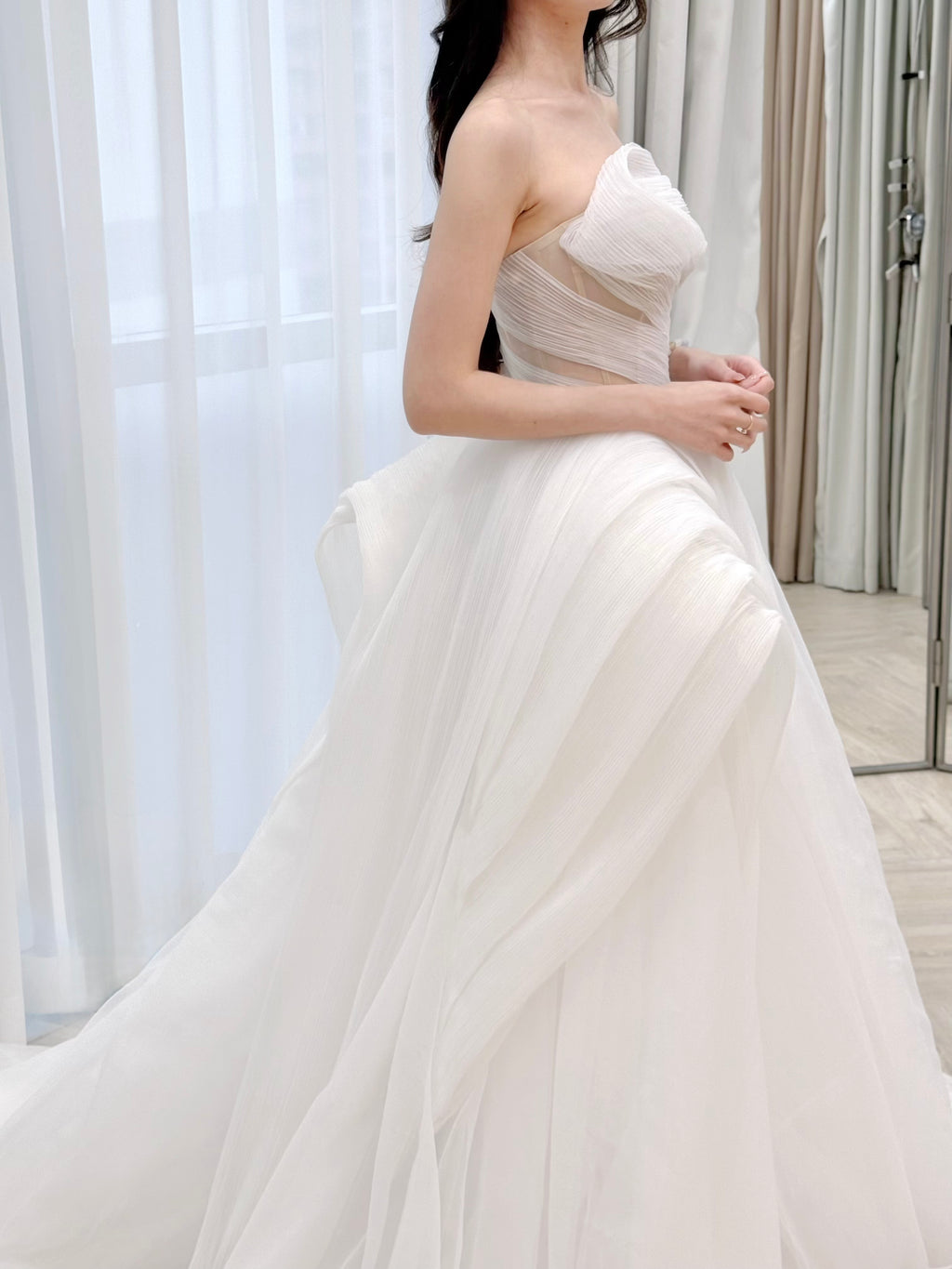 Ruched Strapless Tulle Ball Gown Wedding Dress
