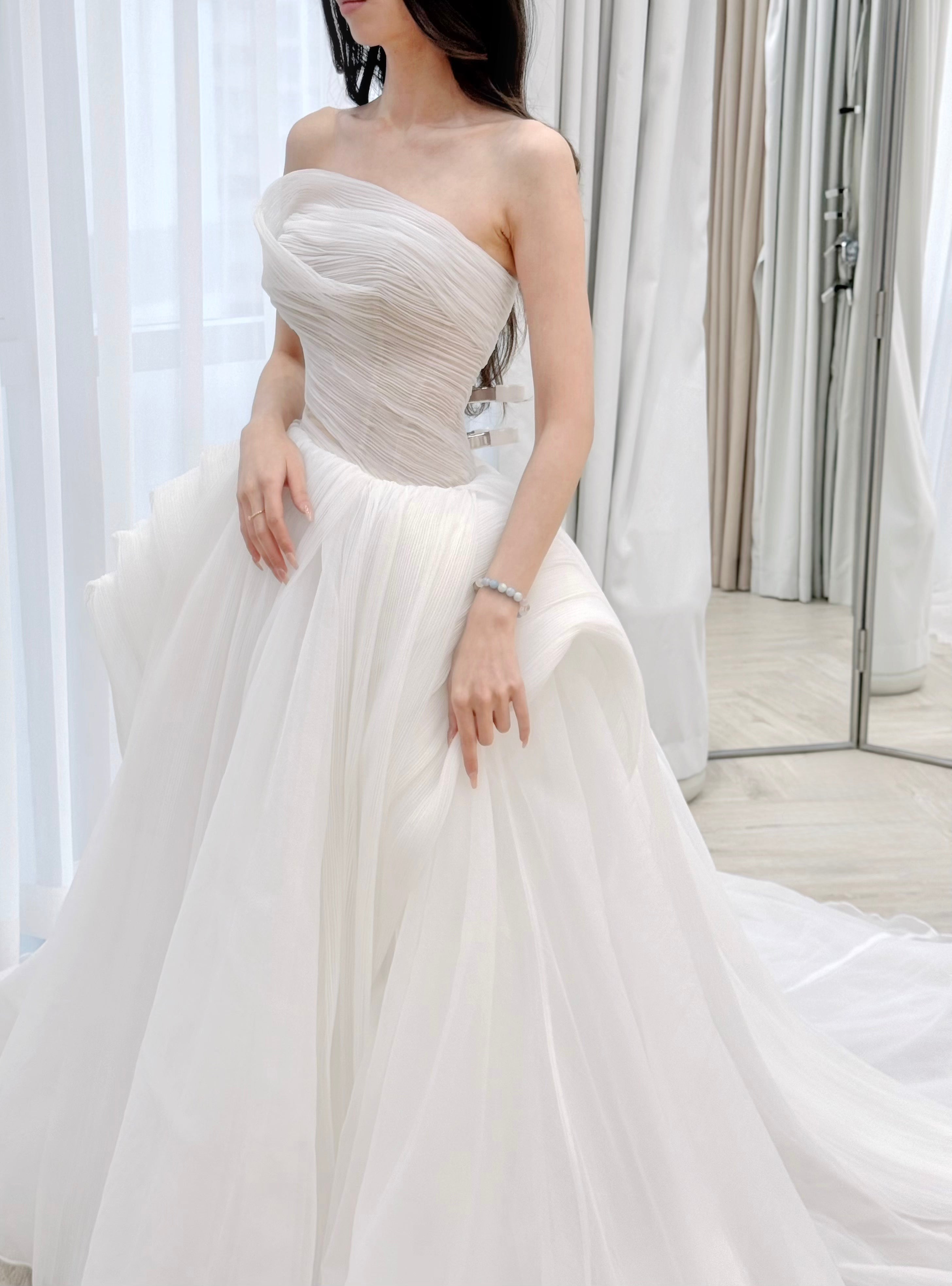 Ruched Strapless Tulle Ball Gown Wedding Dress
