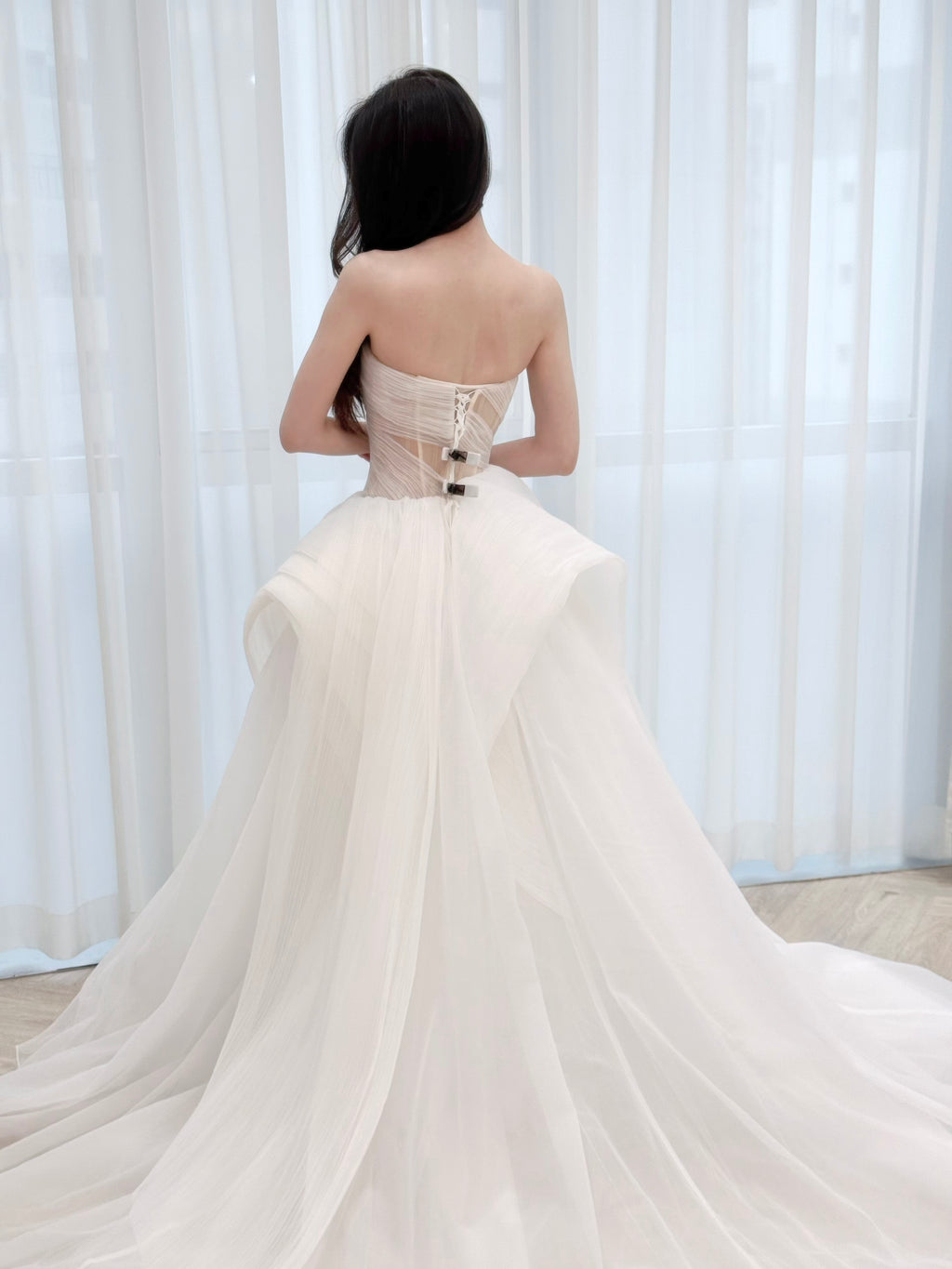 Ruched Strapless Tulle Ball Gown Wedding Dress