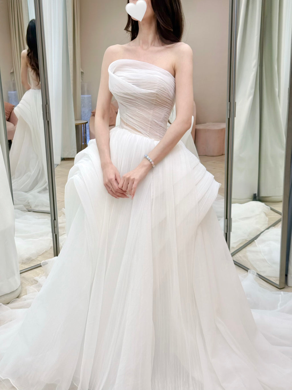 Ruched Strapless Tulle Ball Gown Wedding Dress