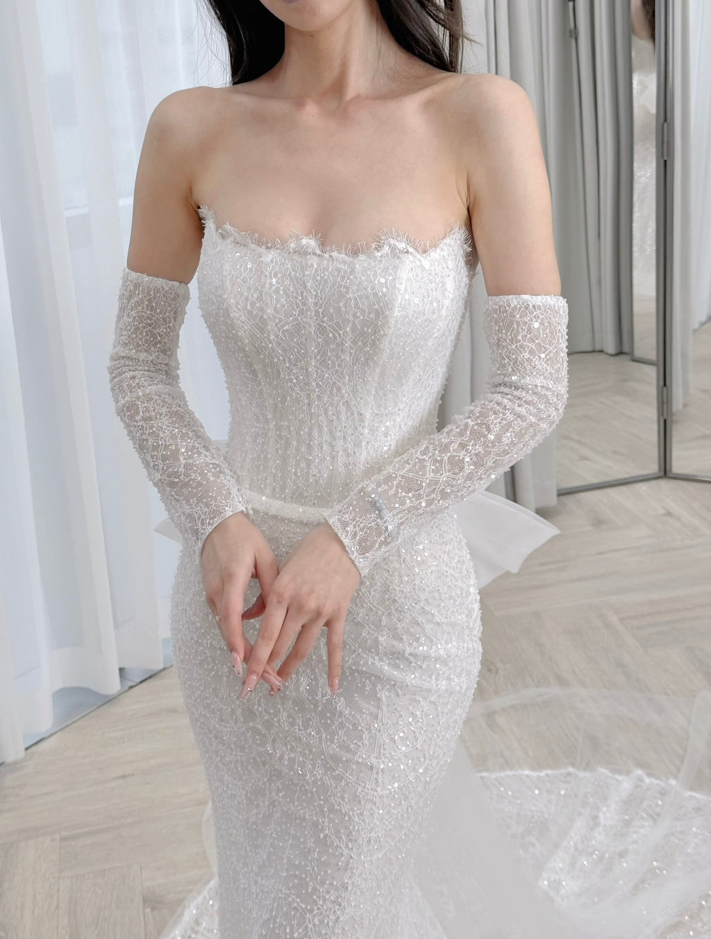 3-in-1 Convertible Sparkling Mermaid Wedding Dress with Detachable Bow Train