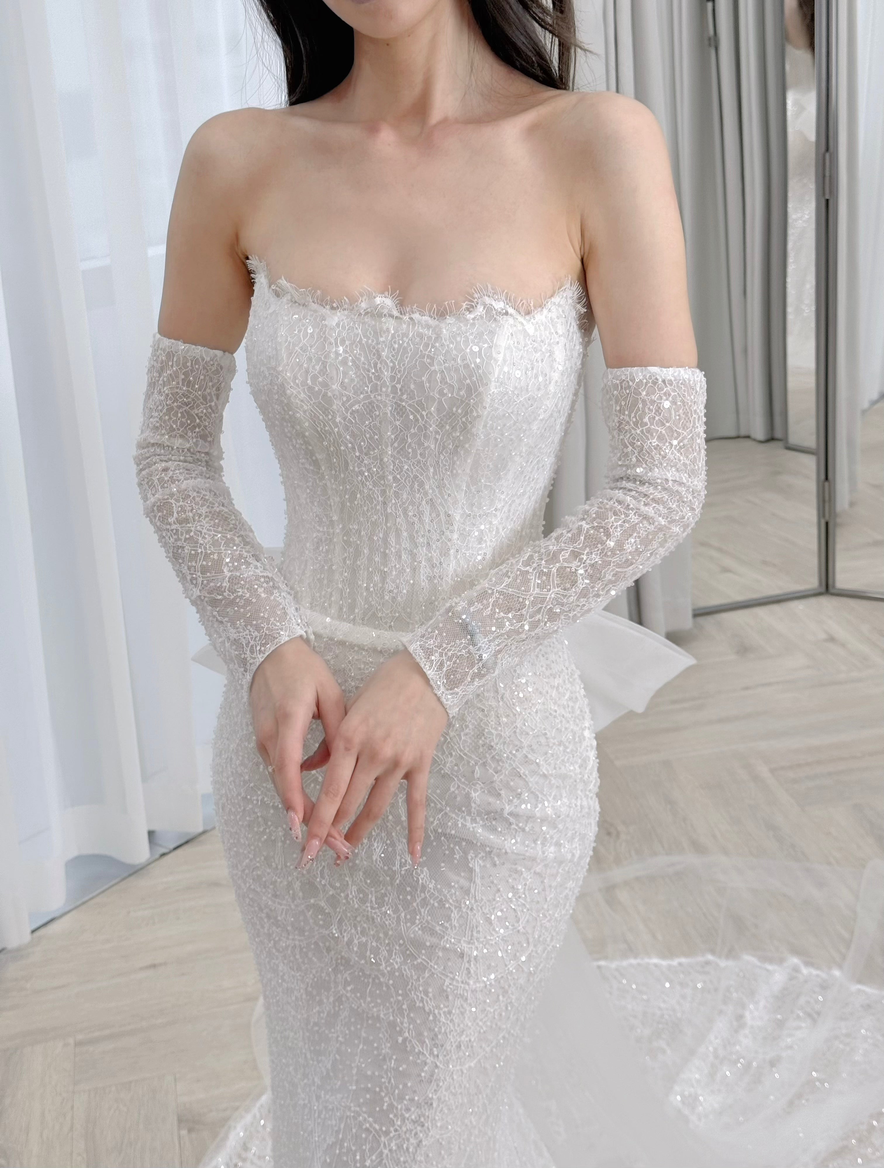 3-in-1 Convertible Sparkling Mermaid Wedding Dress with Detachable Bow Train