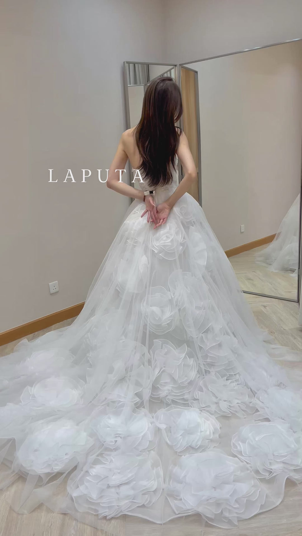 Convertible 3D Floral Ruffle Ball Gown Wedding Dress with Detachable Off-the-Shoulder Straps