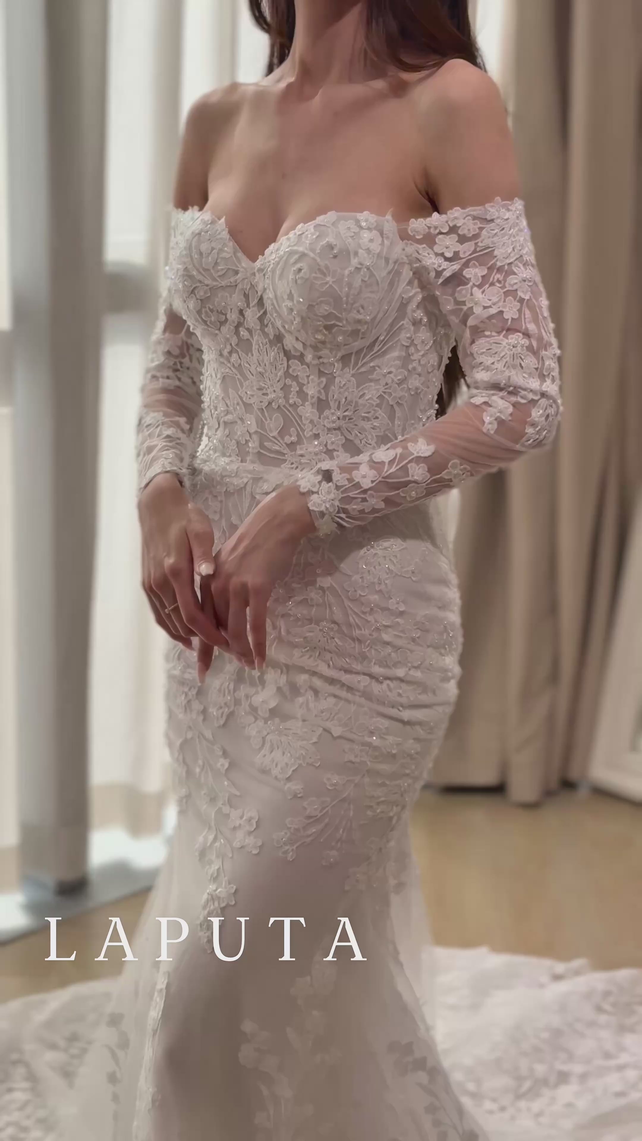 Off-the-Shoulder Lace Long Sleeve Mermaid Wedding Dress