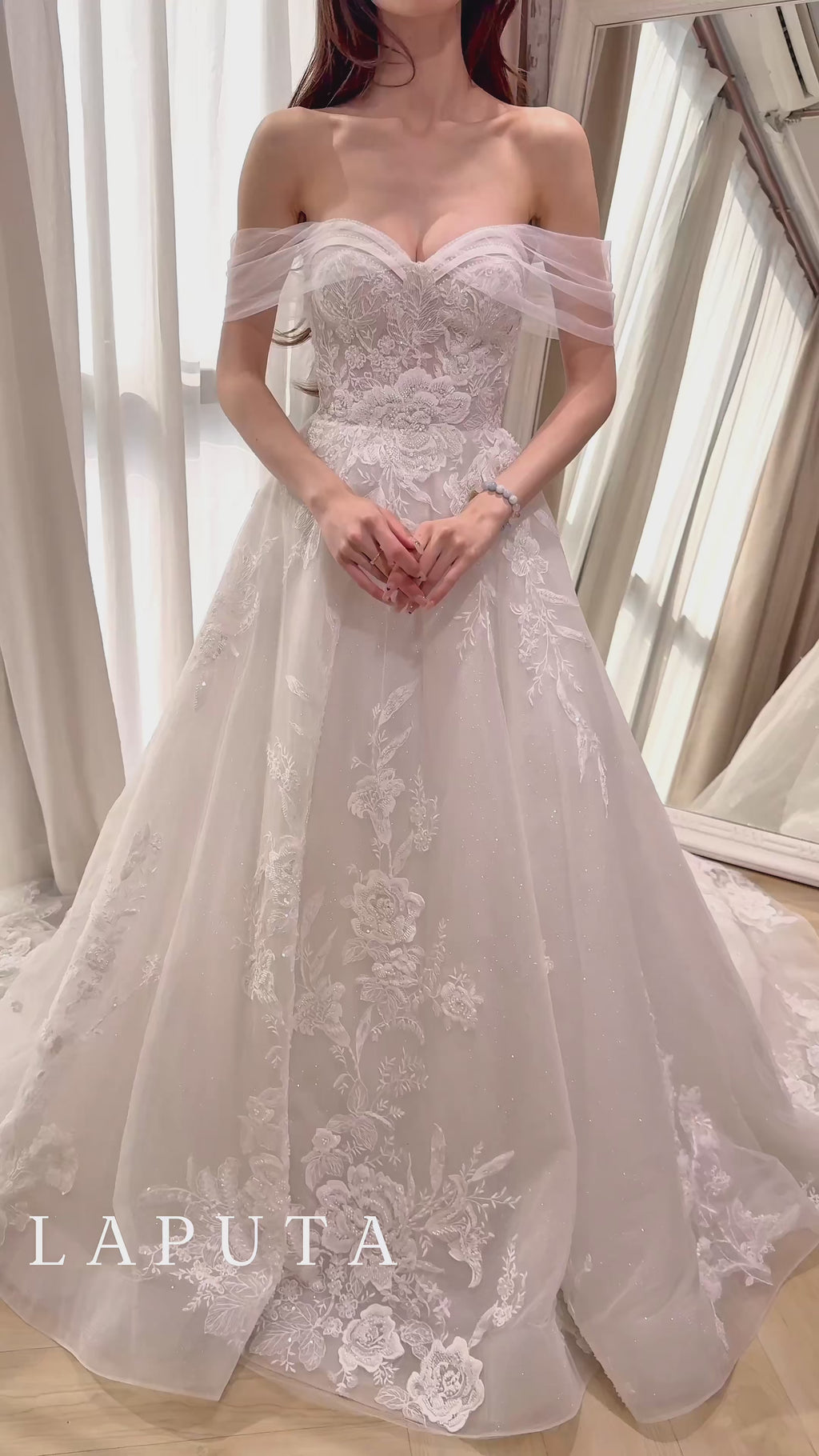 Sweetheart Neckline Embroidered Tulle Bridal Gown with Removable Straps and Long Sleeves