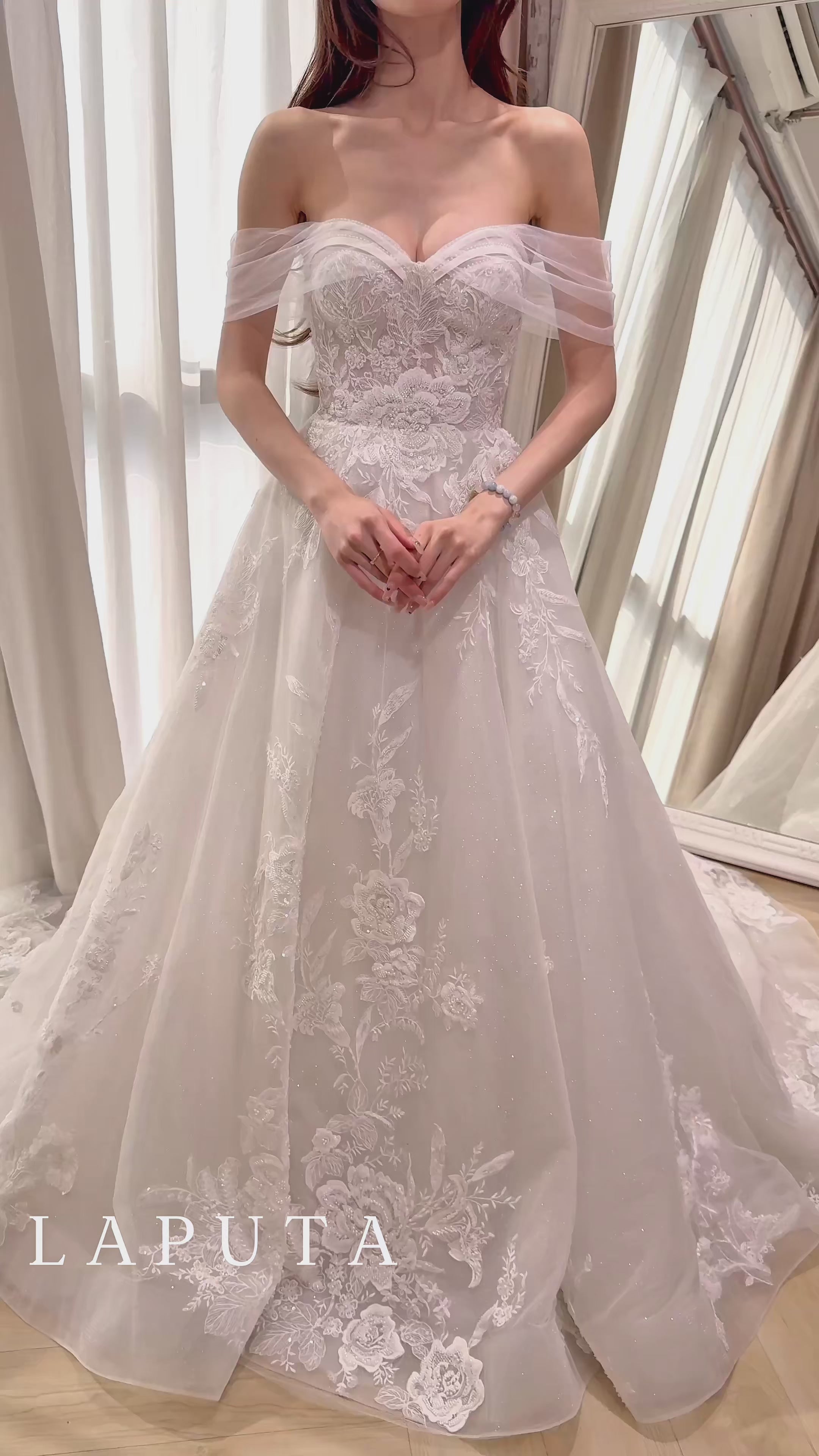 Sweetheart Neckline Embroidered Tulle Bridal Gown with Removable Straps and Long Sleeves