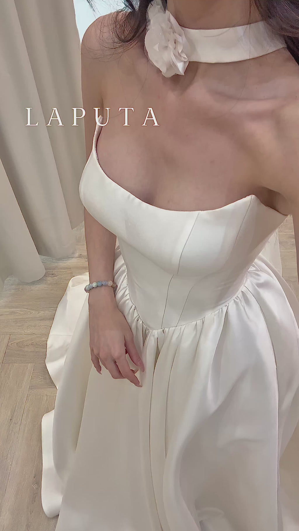 Satin Ball Gown Wedding Dress with Detachable Floral Choker