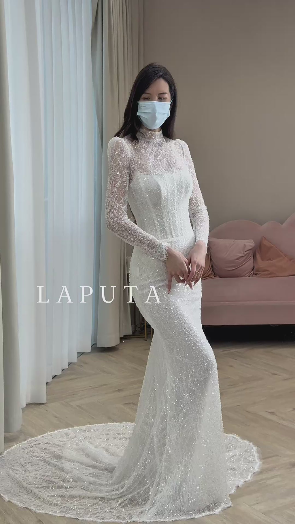 3-in-1 Convertible Sparkling Mermaid Wedding Dress with Detachable Bow Train