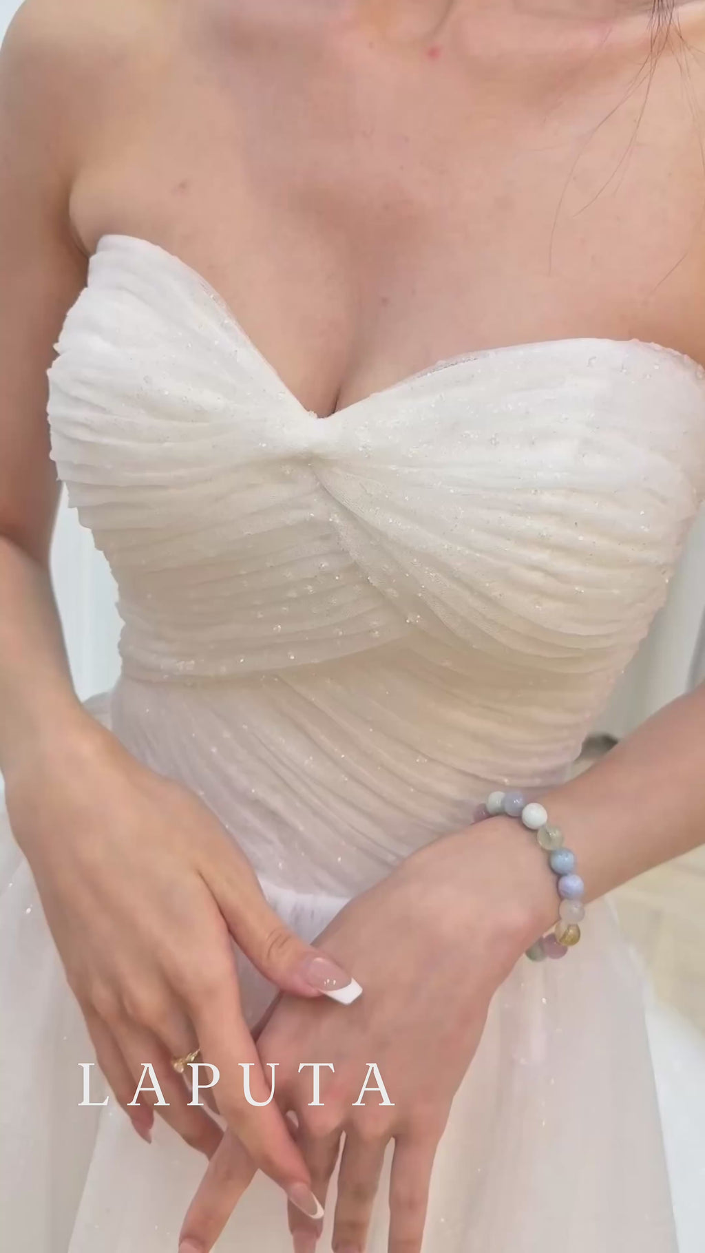 Sparkling Draped Bridal Dress with Removable Off-Shoulder Straps