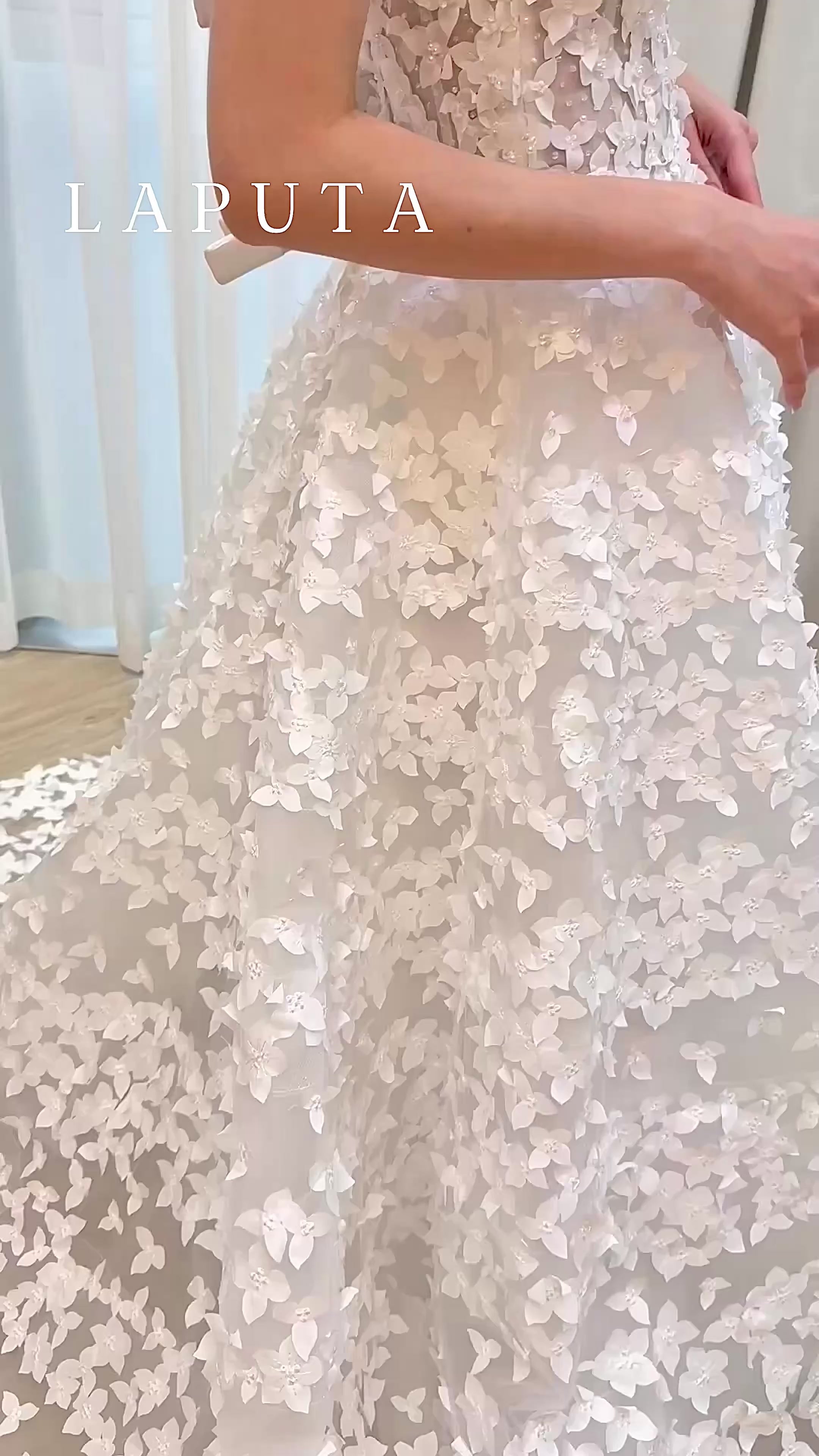 Strapless 3D Floral Appliqué Ball Gown Wedding Dress