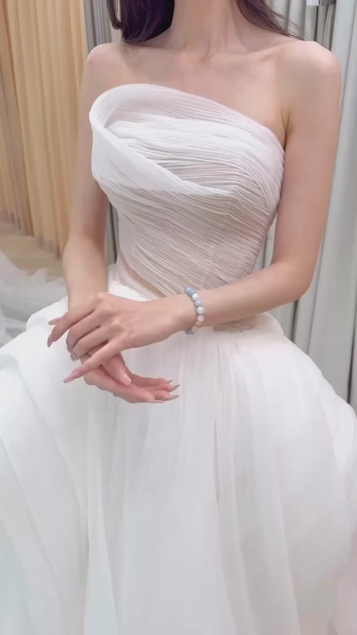 Ruched Strapless Tulle Ball Gown Wedding Dress